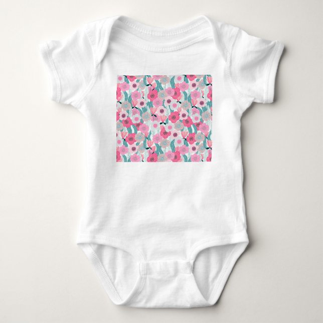 Pastel Pink Floral Abstract Pattern Baby Bodysuit (Front)
