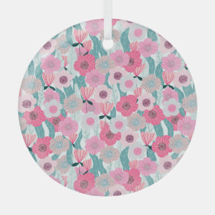 Pastel Pink Floral Abstract Pattern Glass Tree Decoration