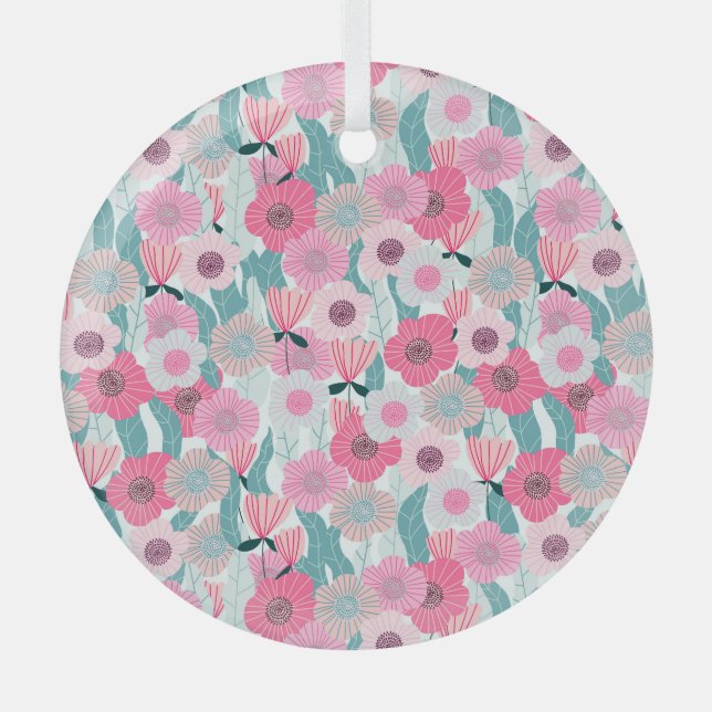 Pastel Pink Floral Abstract Pattern Glass Tree Decoration (Front)