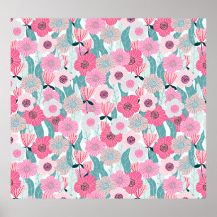 Pastel Pink Floral Abstract Pattern Poster