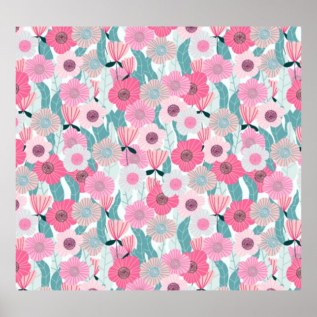 Pastel Pink Floral Abstract Pattern Poster (Front)
