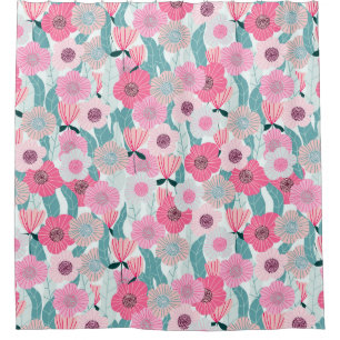 Pastel Pink Floral Abstract Pattern Shower Curtain