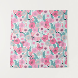Pastel Pink Floral Abstract Pattern Tapestry