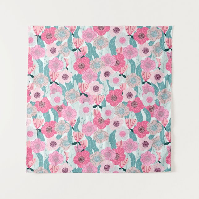 Pastel Pink Floral Abstract Pattern Tapestry (Front)