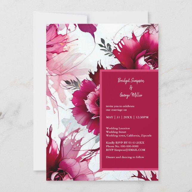 pastel pink floral abstract rose bloom  invitation (Front)
