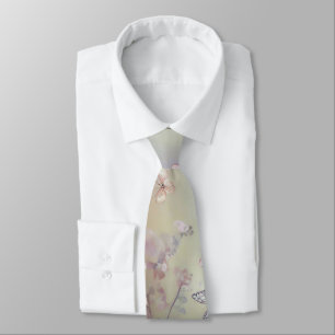 Pastel pink floral and butterfly pattern tie