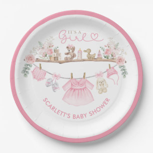Pastel Pink Floral Baby Girl Clothes Boho Nursery Paper Plate