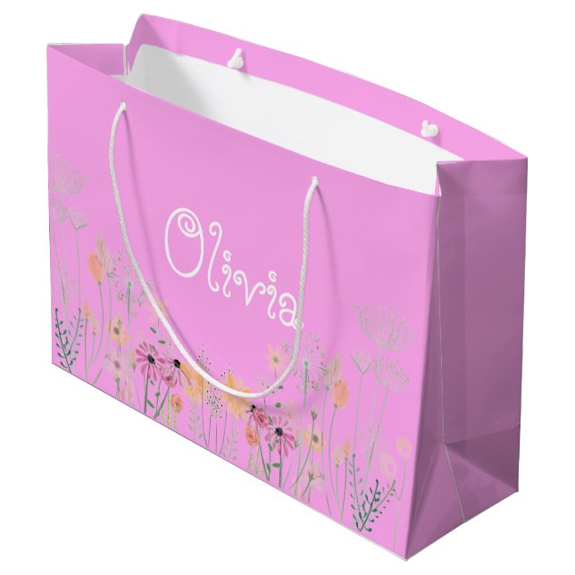Pastel Pink Floral Baby Shower Gift Bag (Back Angled)