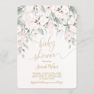 Pastel pink floral baby shower girl invitation