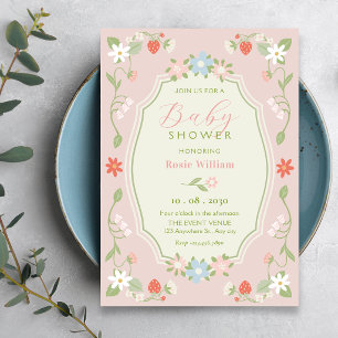 Pastel pink floral baby shower invitation