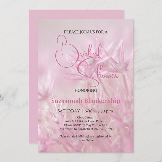 Pastel Pink Floral Background Bridal Shower  Invitation (Front/Back)