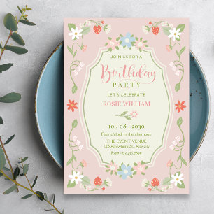 Pastel pink floral birthday invitation