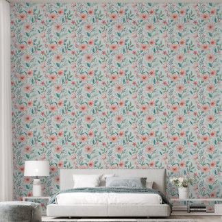 Pastel Pink Floral Botanical Wallpaper