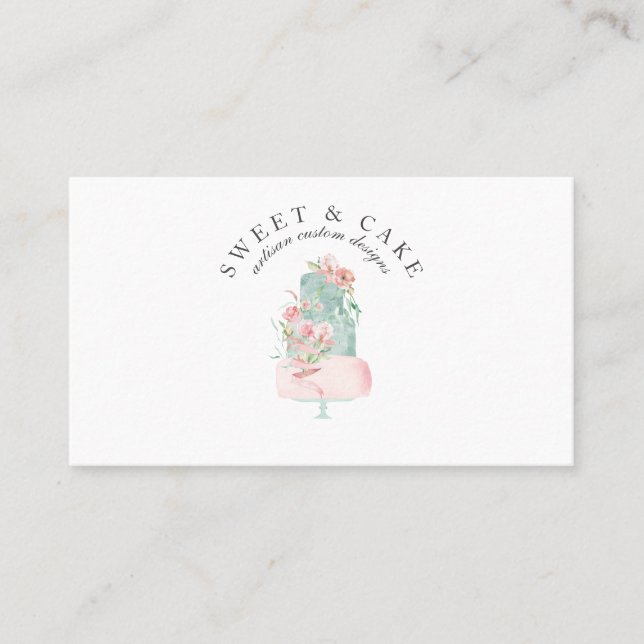 Pastel Pink Floral Cake Bakery Business Card (Front)