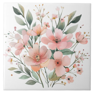 Pastel Pink Floral Ceramic Tile