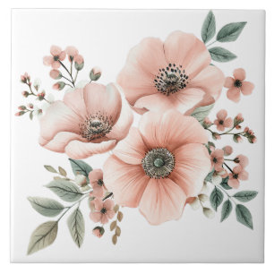 Pastel Pink Floral Ceramic Tile