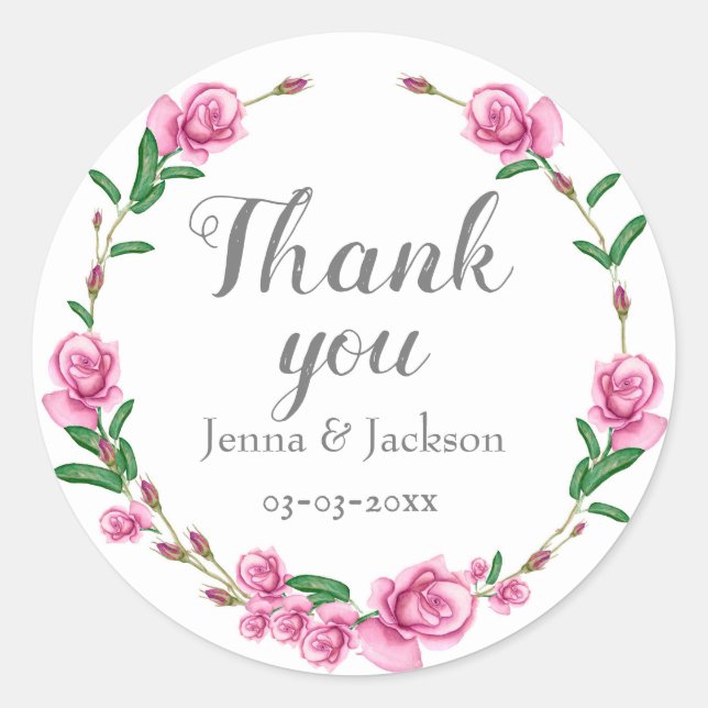 Pastel Pink Floral Classic Round Sticker (Front)