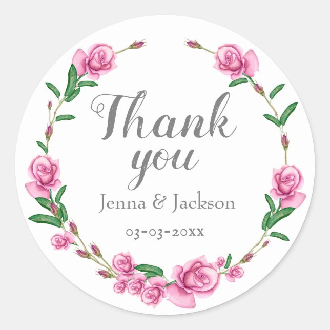 Pastel Pink Floral Classic Round Sticker (Front)