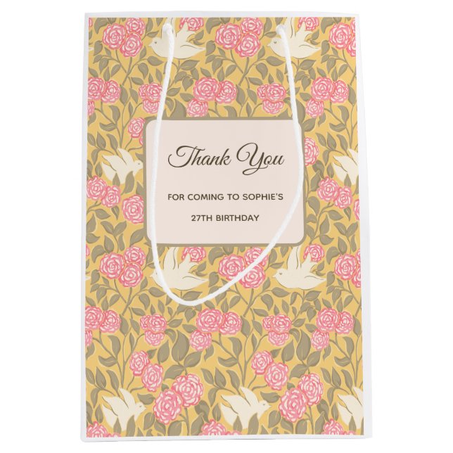 Pastel Pink Floral Dove Pattern Gift and Favour Ba Medium Gift Bag (Front)