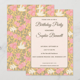 Pastel Pink Floral Dove Pattern Invitation
