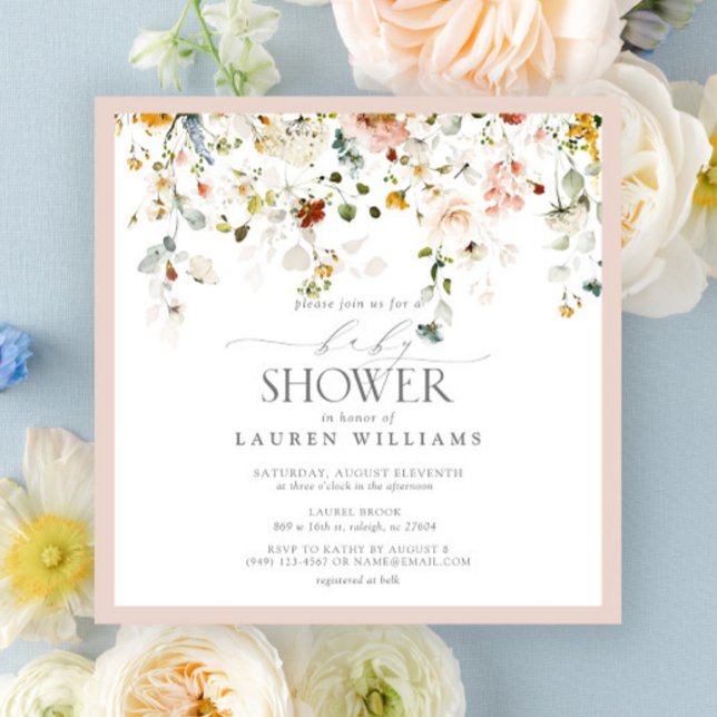 Pastel Pink Floral Drop Script Baby Shower Invitation (Baby Shower Invitation!)