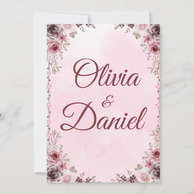 pastel pink floral elegant wedding invitation card (Back)