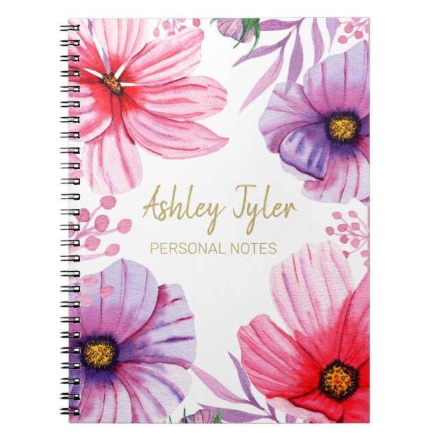Pastel Pink floral girly cute personalised Notebook (Front)