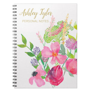 Pastel Pink floral girly cute personalised Notebook
