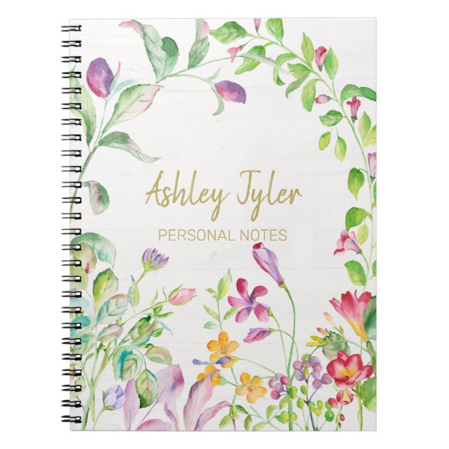 Pastel Pink floral girly cute personalized Notebook (Front)