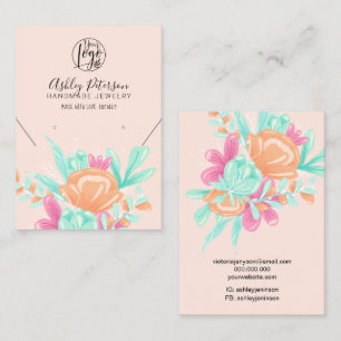 Pastel pink floral logo jewellery earring necklace business card