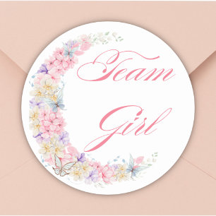 pastel pink floral moon team girl baby shower classic round sticker