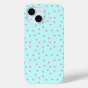 Pastel Pink Floral Pattern on Teal Background iPhone 15 Case