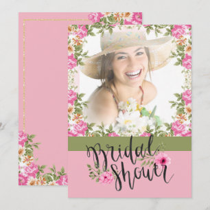 Pastel Pink Floral Photo Bridal Shower Invitation
