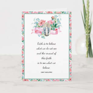 Pastel Pink  Floral Religious Virgin Mary  Card