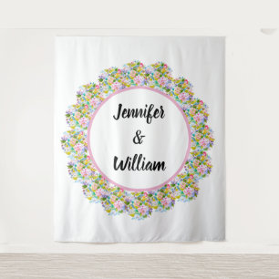 Pastel Pink Floral Romantic Wedding Backdrop Tapestry