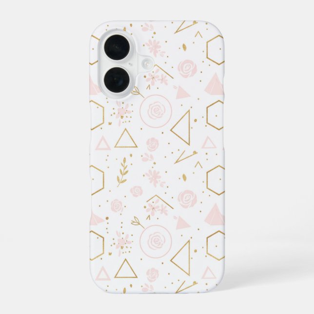 Pastel Pink Floral Seamless Patttern iPhone 16 Case (Back)