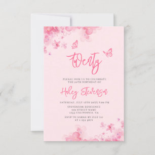 Pastel pink floral soft watercolor 20th Birthday Invitation