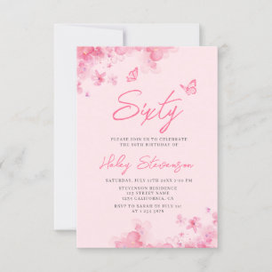 Pastel pink floral soft watercolor 60th Birthday Invitation