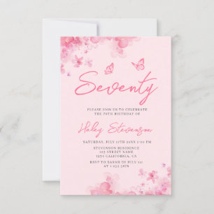 Pastel pink floral soft watercolor 70th Birthday Invitation