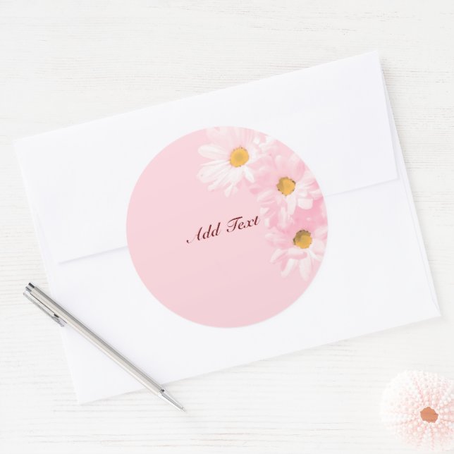 Pastel Pink Floral Template, customise, Classic Round Sticker (Envelope)