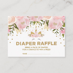 Pastel Pink Floral Unicorn Girl Baby Diaper Raffle Enclosure Card