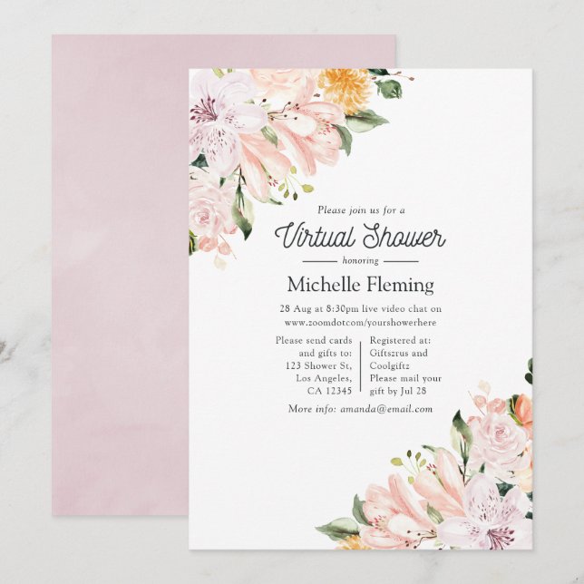 Pastel Pink Floral Virtual Shower Invitation (Front/Back)