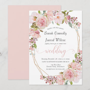 Pastel Pink Floral Wedding Invitation