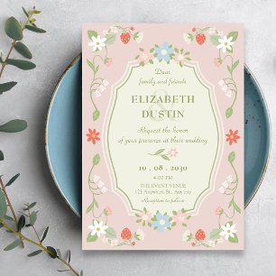 Pastel pink floral wedding invitation