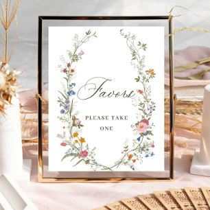Pastel Pink Floral Wildflower Favours Sign