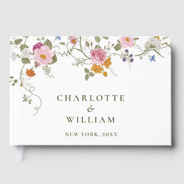 Pastel Pink Floral Wildflower Floral Wedding Guest Book (Front)