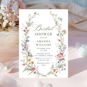 Pastel Pink Floral Wildflowers Bridal Shower Invitation
