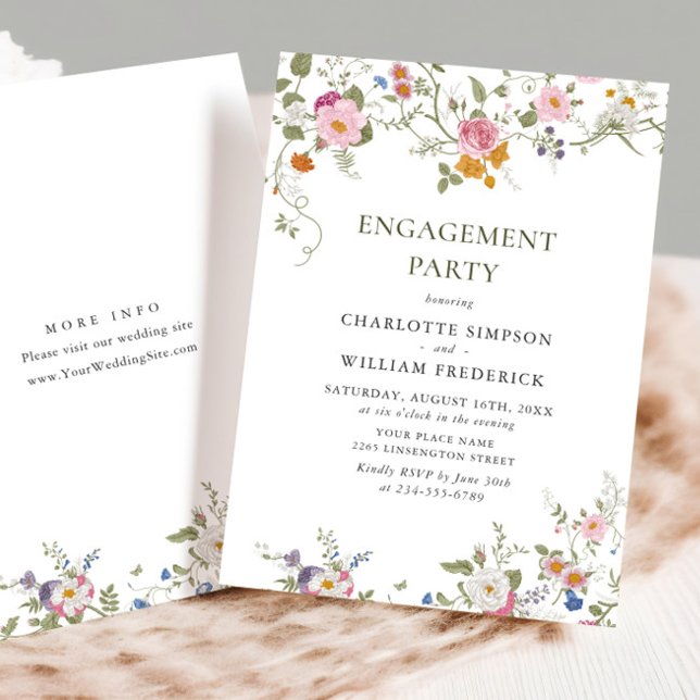 Pastel Pink Floral Wildflowers Engagement Party Invitation (Creator Uploaded)