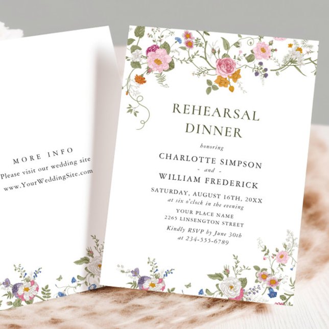 Pastel Pink Floral Wildflowers Rehearsal Dinner Invitation (Creator Uploaded)