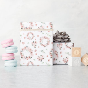 Pastel Pink Floral Wreath  Wrapping Paper